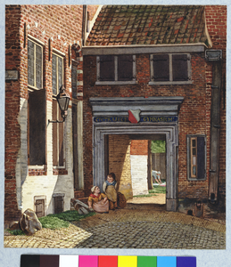 31419 Gezicht op de ingang van de Latijnse school, de St. Hieronymusschool, aan de Kromme Nieuwegracht te Utrecht.